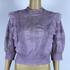 Sunday best Brier blouse lavender ruffle embroidered Peasant Top S